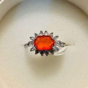 Bomb Party BP Ring - Size 8 - Orange Red Stone CZs - Rhodium Plated